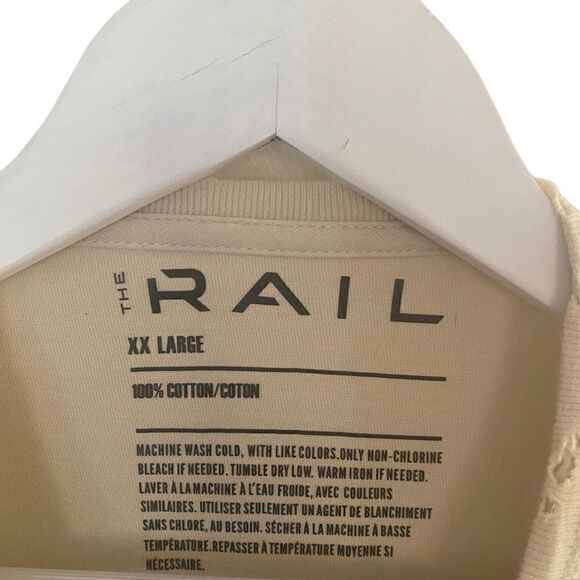 The Rail Men’s short sleeve T-shirt cream striped distressed neck line XXL - Picture 4 of 5